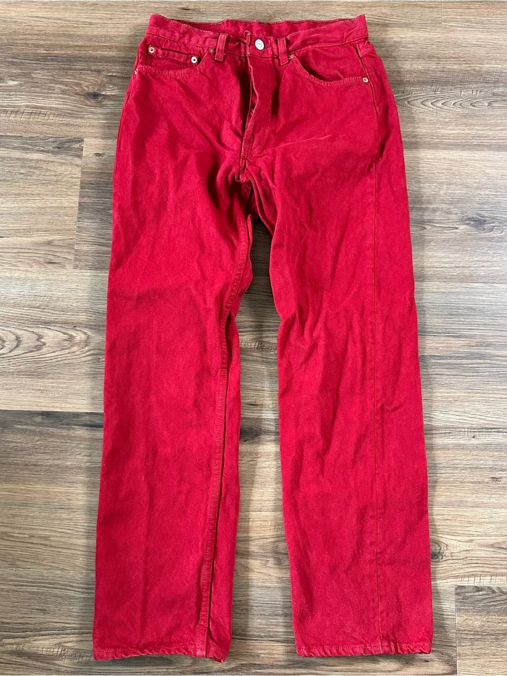 Levis 501 Red Jeans Mens 32x30 VTG Made in USA Button Fly Straight Leg Denim 90s